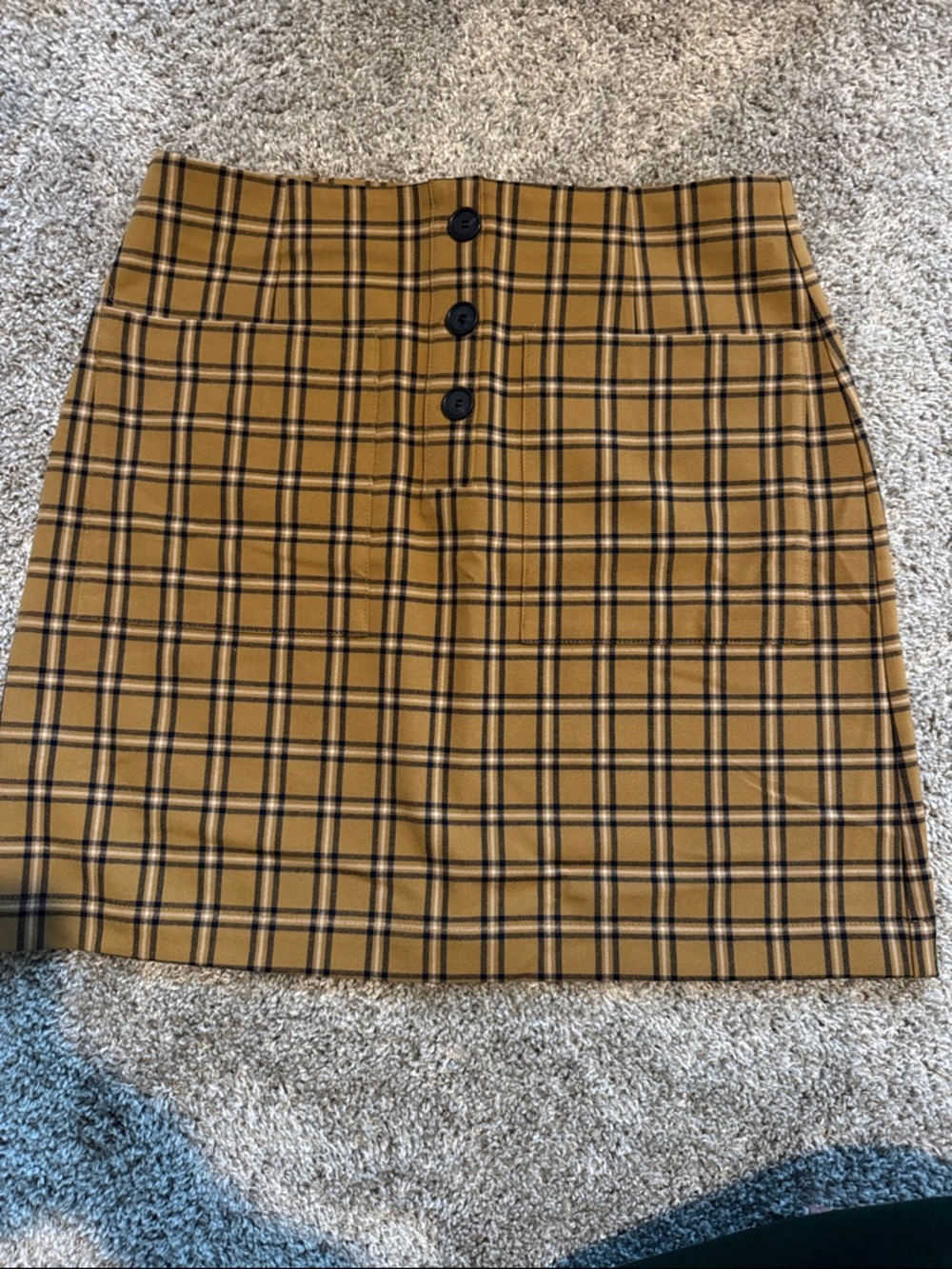 LOFT Mustard Plaid Button-Front Mini Skirt